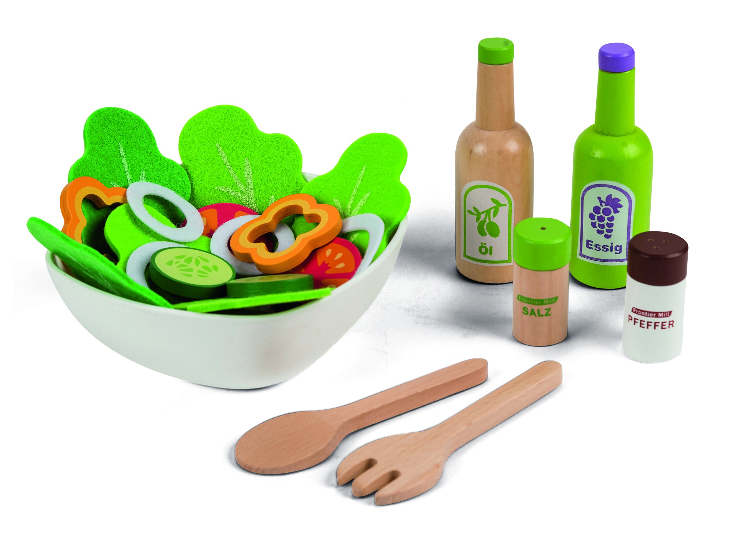 Set de salată de legume din lemn cu un castron de ecotoys